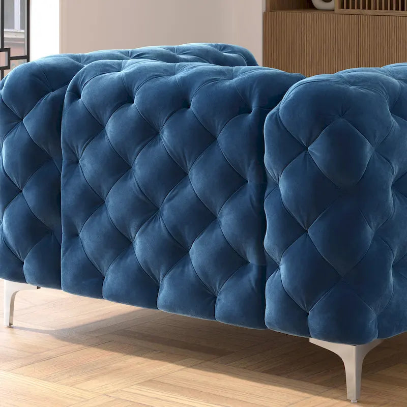 Tufted Velvet Chesterfield Living Room Set – Club Chair, Loveseat & Sofa