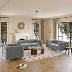 Tufted Velvet Chesterfield Living Room Set – Club Chair, Loveseat & Sofa
