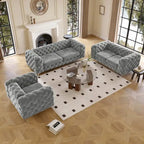 Tufted Velvet Chesterfield Living Room Set – Club Chair, Loveseat & Sofa