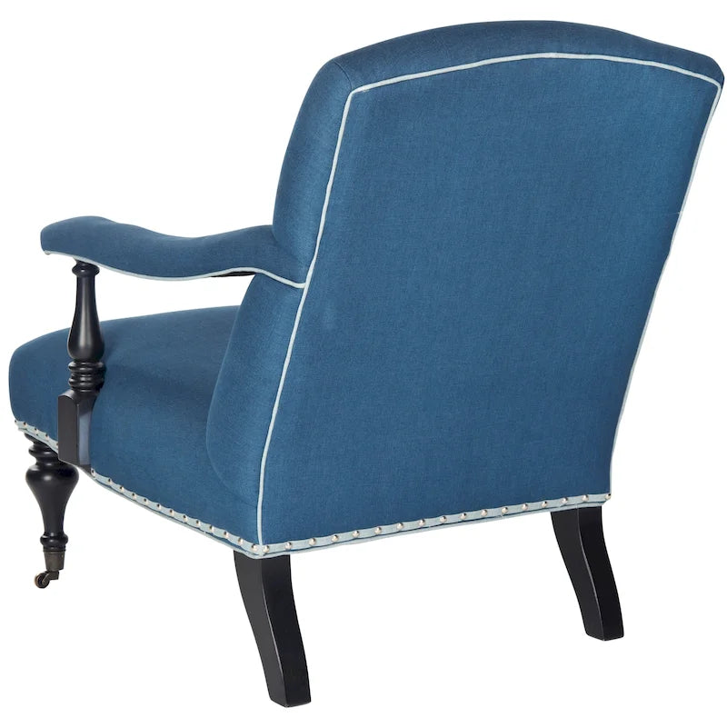 Steel Blue Upholstered Arm Chair with Curved Back & Caster Feet - 27.6"W x 36.8"D x 35"H