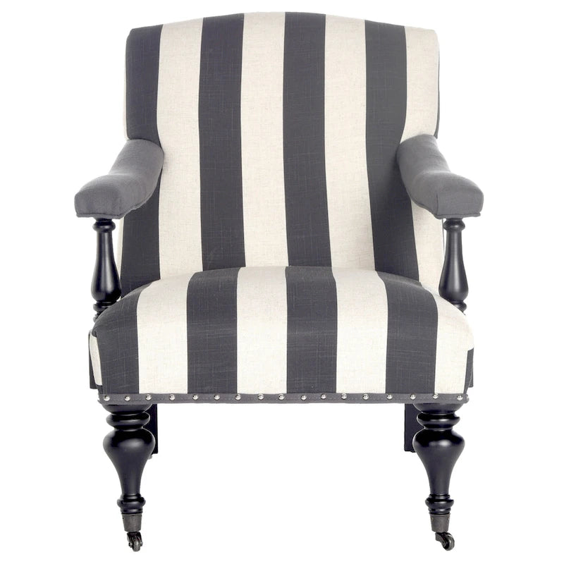 Steel Blue Upholstered Arm Chair with Curved Back & Caster Feet - 27.6"W x 36.8"D x 35"H
