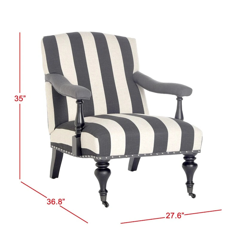 Steel Blue Upholstered Arm Chair with Curved Back & Caster Feet - 27.6"W x 36.8"D x 35"H