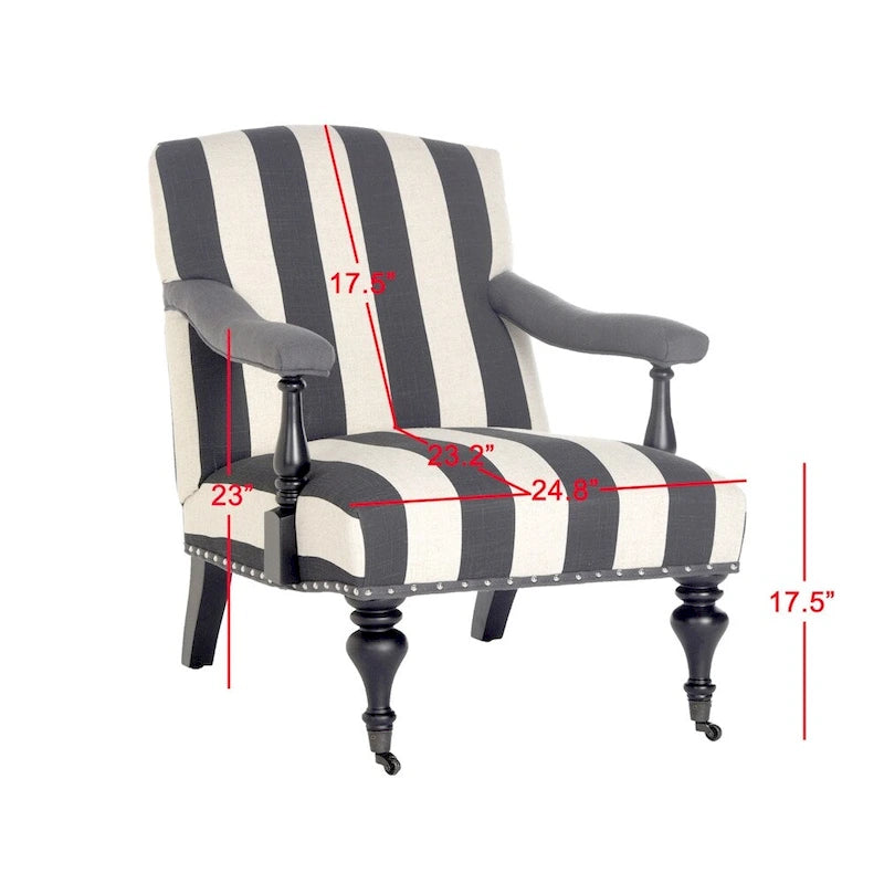 Steel Blue Upholstered Arm Chair with Curved Back & Caster Feet - 27.6"W x 36.8"D x 35"H