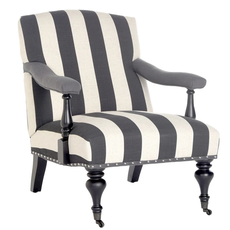 Steel Blue Upholstered Arm Chair with Curved Back & Caster Feet - 27.6"W x 36.8"D x 35"H