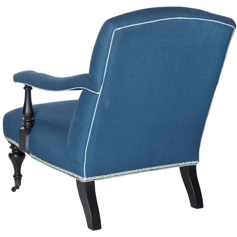 Steel Blue Upholstered Arm Chair with Curved Back & Caster Feet - 27.6"W x 36.8"D x 35"H