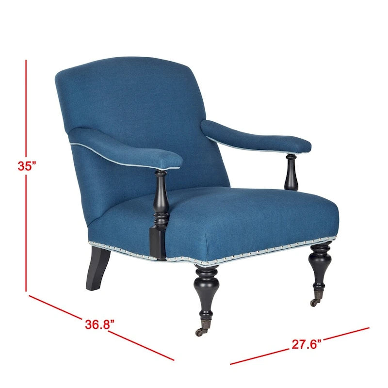 Steel Blue Upholstered Arm Chair with Curved Back & Caster Feet - 27.6"W x 36.8"D x 35"H