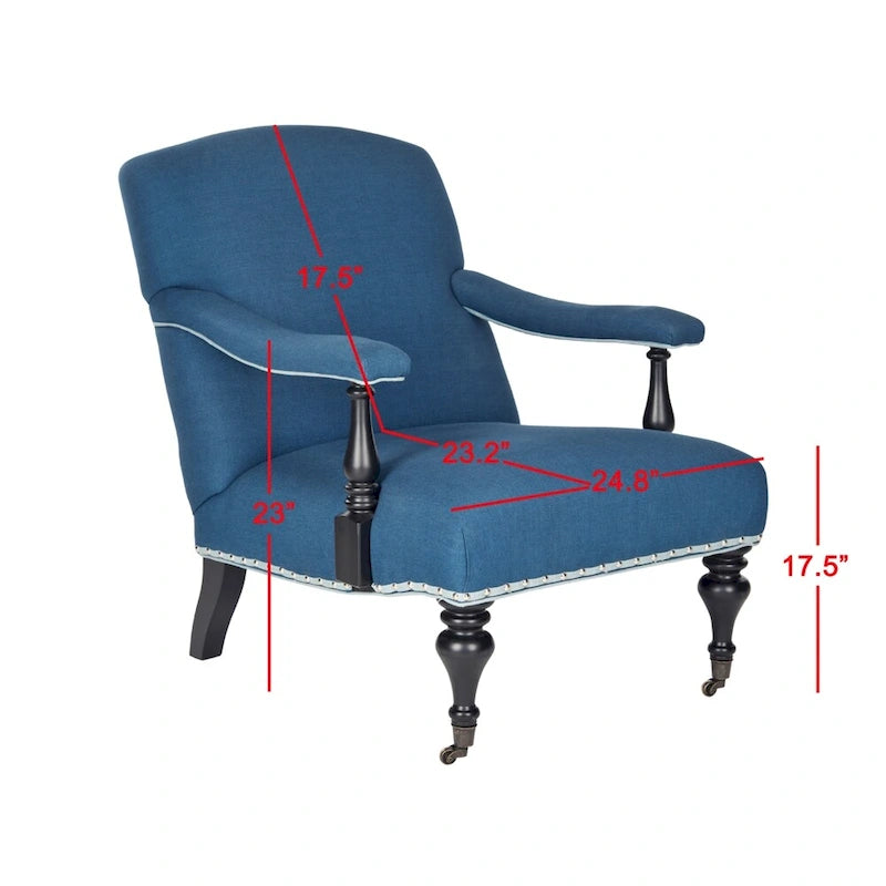 Steel Blue Upholstered Arm Chair with Curved Back & Caster Feet - 27.6"W x 36.8"D x 35"H