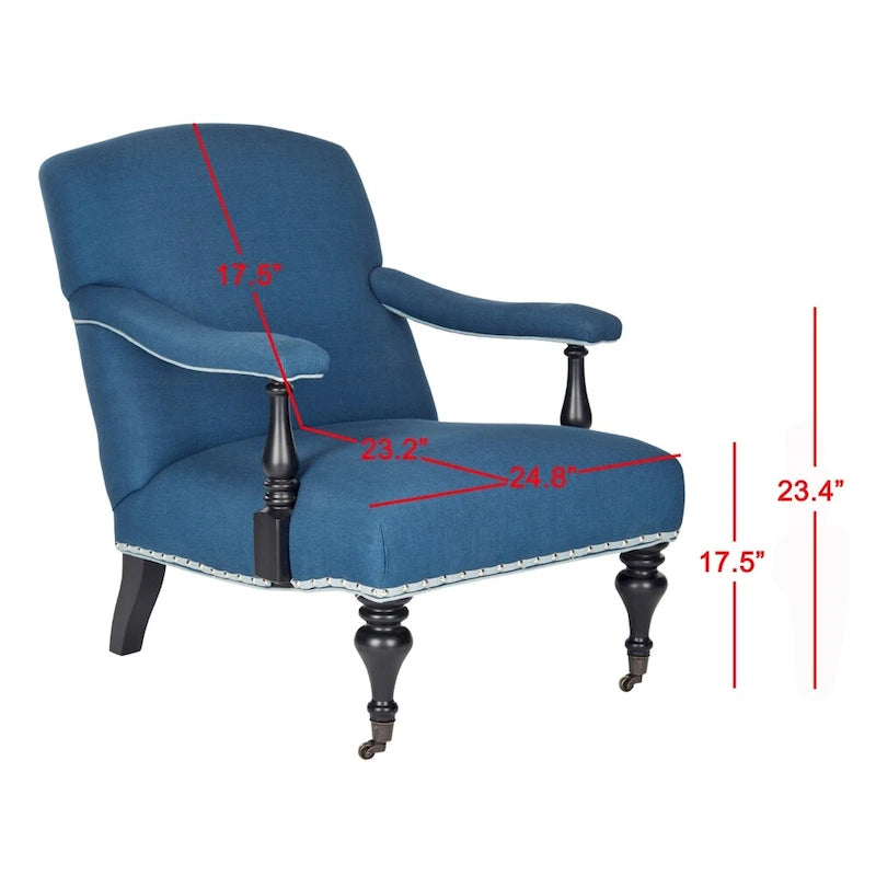 Steel Blue Upholstered Arm Chair with Curved Back & Caster Feet - 27.6"W x 36.8"D x 35"H