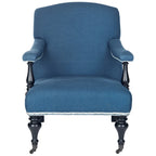 Steel Blue Upholstered Arm Chair with Curved Back & Caster Feet - 27.6"W x 36.8"D x 35"H