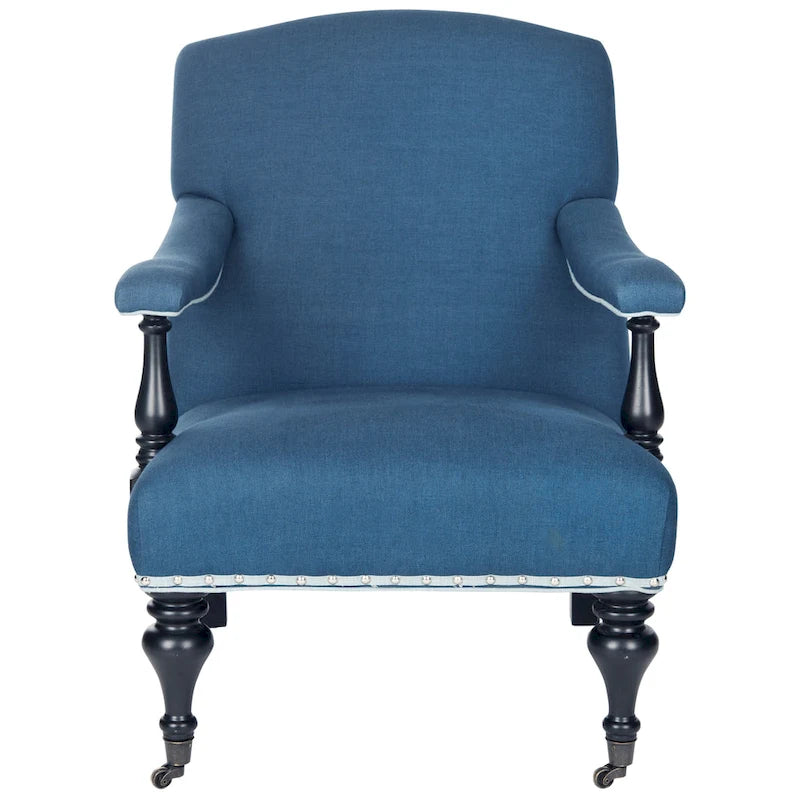 Steel Blue Upholstered Arm Chair with Curved Back & Caster Feet - 27.6"W x 36.8"D x 35"H