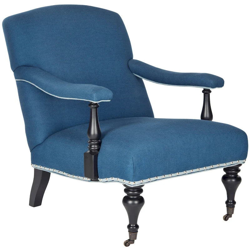 Steel Blue Upholstered Arm Chair with Curved Back & Caster Feet - 27.6"W x 36.8"D x 35"H
