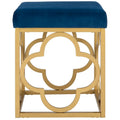 Moroccan Glam Velvet Square Ottoman with Gold Liquid Finish & Quatrefoil Design