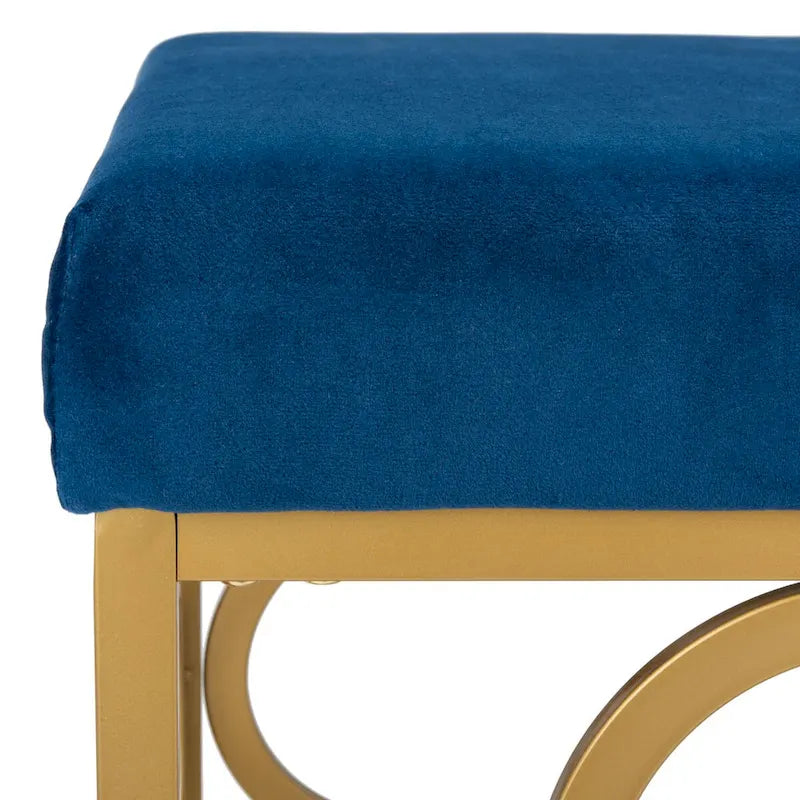 Moroccan Glam Velvet Square Ottoman with Gold Liquid Finish & Quatrefoil Design