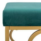 Moroccan Glam Velvet Square Ottoman with Gold Liquid Finish & Quatrefoil Design
