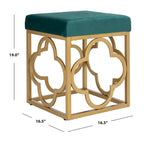 Moroccan Glam Velvet Square Ottoman with Gold Liquid Finish & Quatrefoil Design