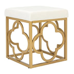 Moroccan Glam Velvet Square Ottoman with Gold Liquid Finish & Quatrefoil Design