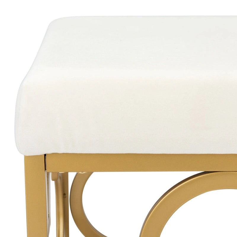Moroccan Glam Velvet Square Ottoman with Gold Liquid Finish & Quatrefoil Design