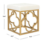 Moroccan Glam Velvet Square Ottoman with Gold Liquid Finish & Quatrefoil Design