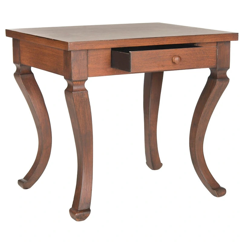 French Country Storage Side Table with Drawer & Cabriole Legs – 24"W