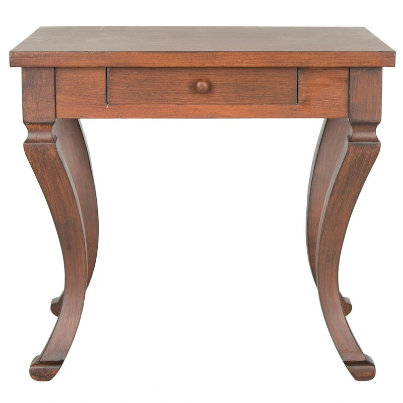 French Country Storage Side Table with Drawer & Cabriole Legs – 24"W