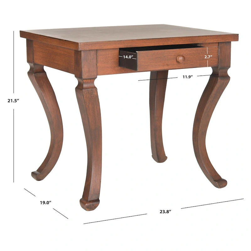 French Country Storage Side Table with Drawer & Cabriole Legs – 24"W