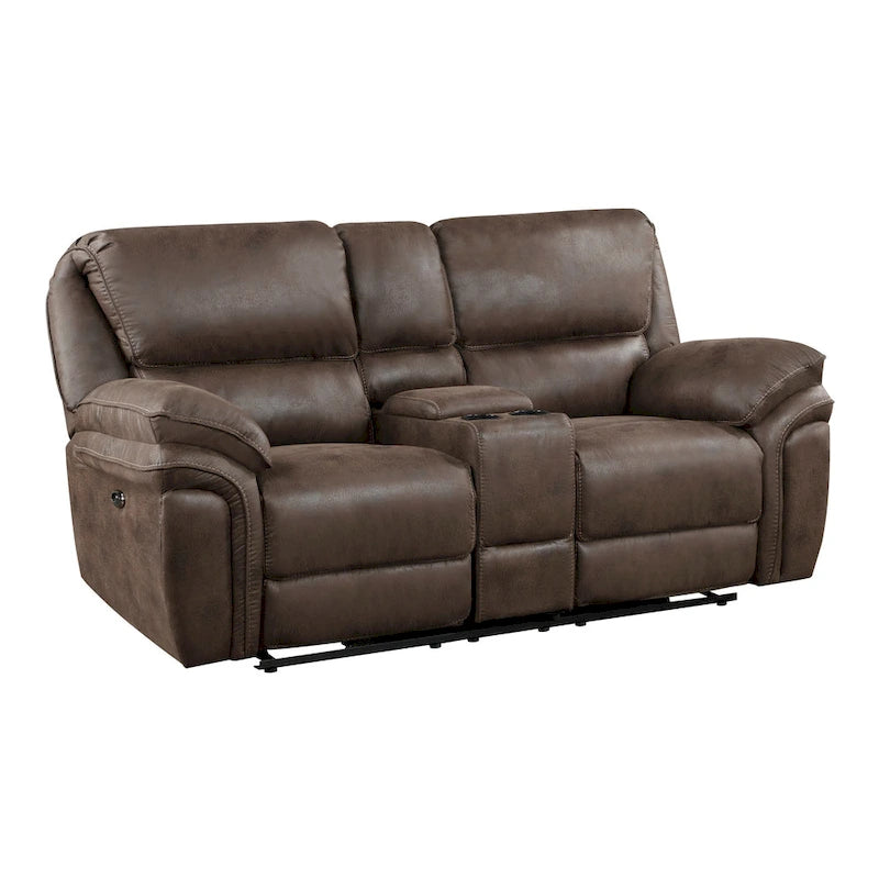 80" Power Double Recliner Loveseat with Center Console, USB & Cupholders – Brown