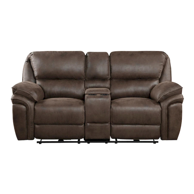 80" Power Double Recliner Loveseat with Center Console, USB & Cupholders – Brown