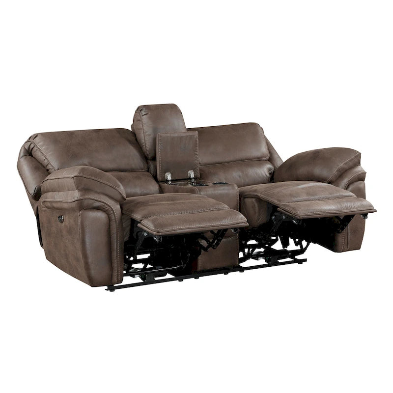80" Power Double Recliner Loveseat with Center Console, USB & Cupholders – Brown