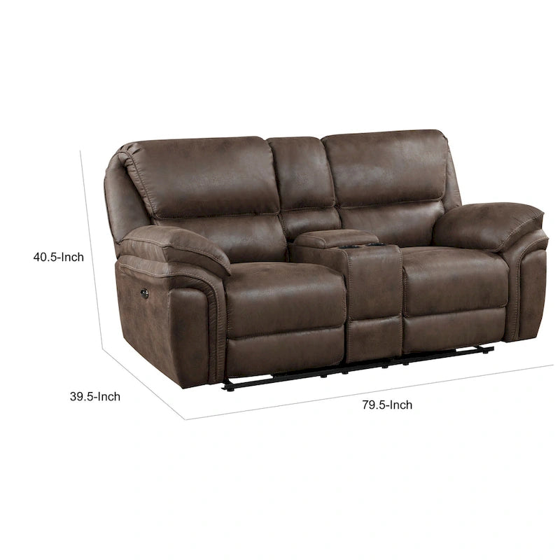 80" Power Double Recliner Loveseat with Center Console, USB & Cupholders – Brown
