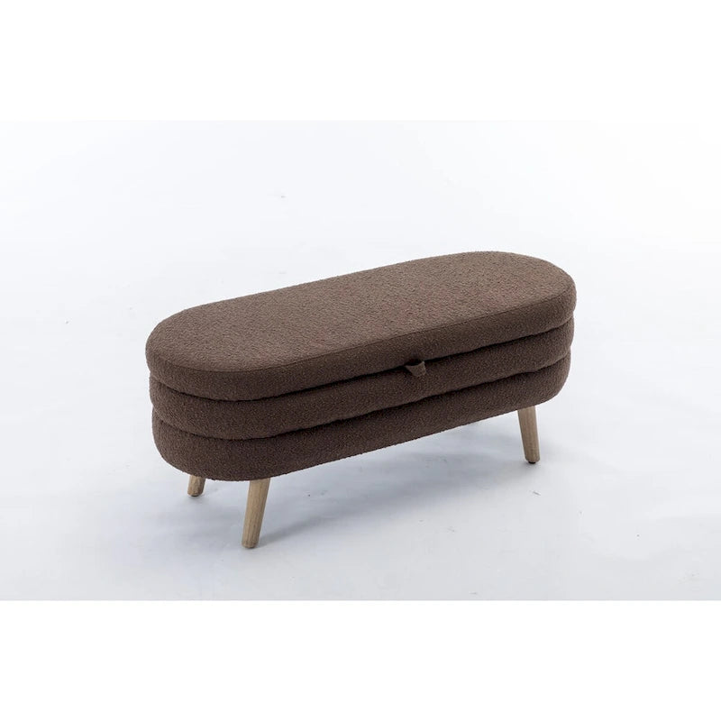 Boucle Fabric Storage Bench For Living Room Bedroom Indoor