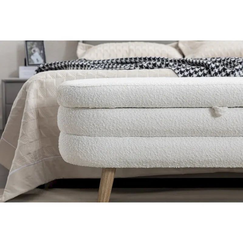 Boucle Fabric Storage Bench For Living Room Bedroom Indoor