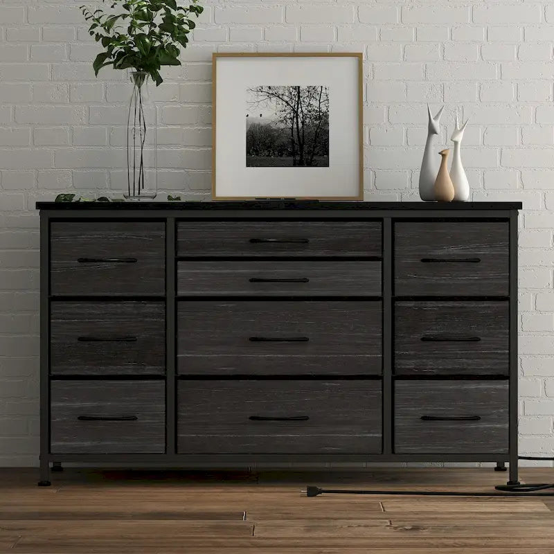 TV Stand with Power Outlet, 10 Drawers for 55 TV - n/a