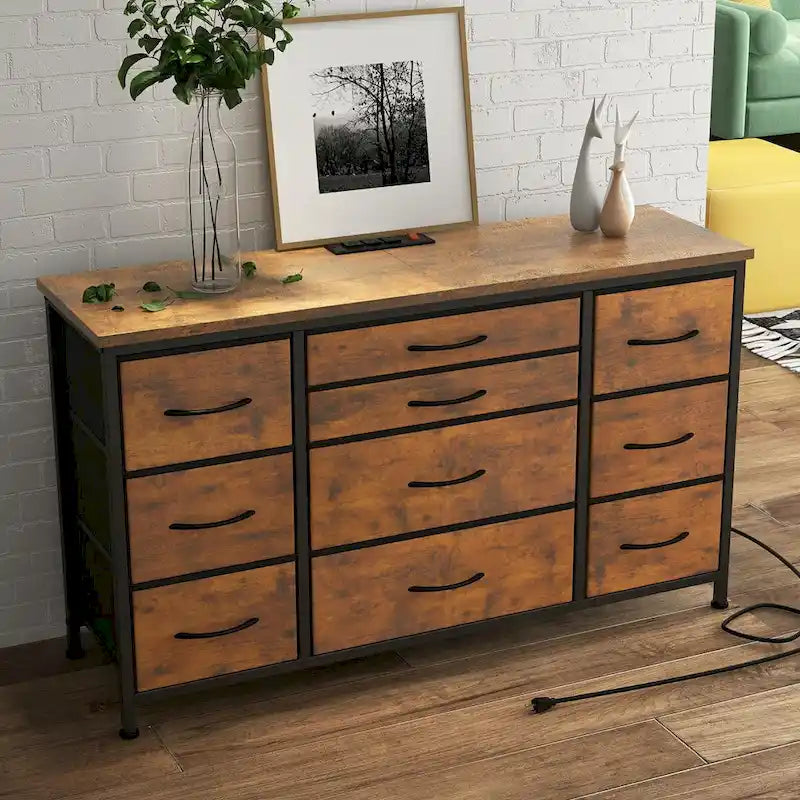 TV Stand with Power Outlet, 10 Drawers for 55 TV - n/a