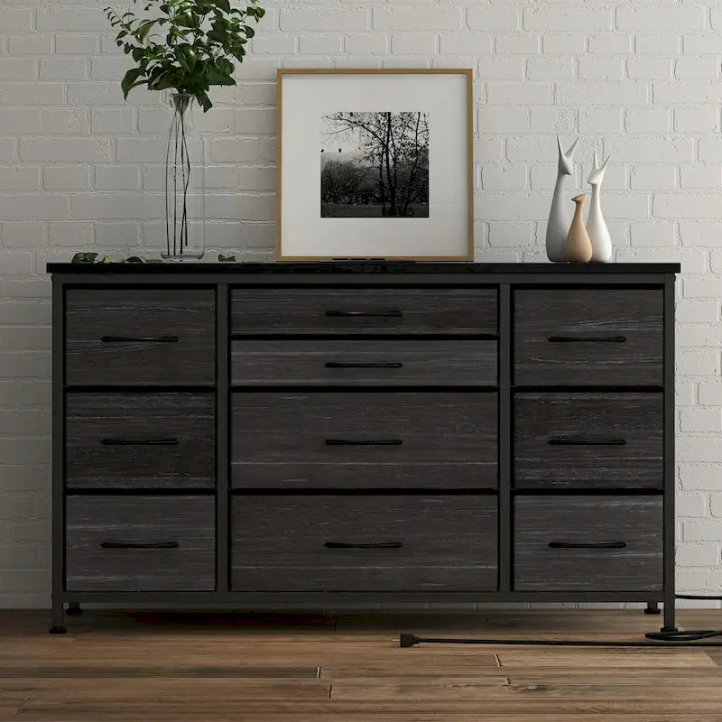 TV Stand with Power Outlet, 10 Drawers for 55 TV - n/a