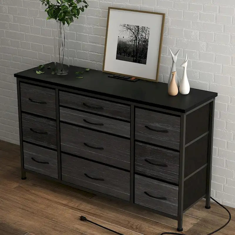 TV Stand with Power Outlet, 10 Drawers for 55 TV - n/a