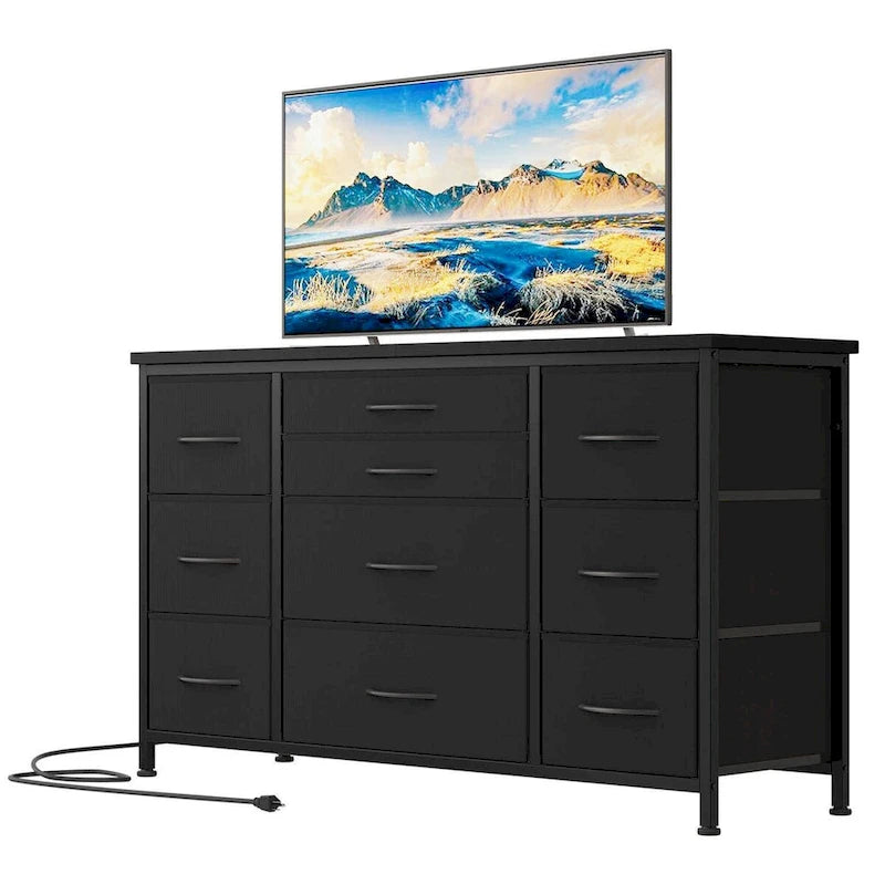 TV Stand with Power Outlet, 10 Drawers for 55 TV - n/a