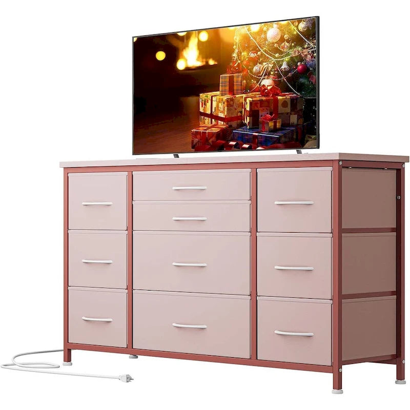 TV Stand with Power Outlet, 10 Drawers for 55 TV - n/a