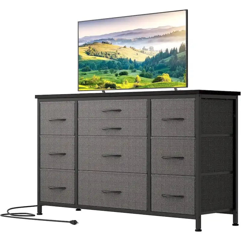 TV Stand with Power Outlet, 10 Drawers for 55 TV - n/a