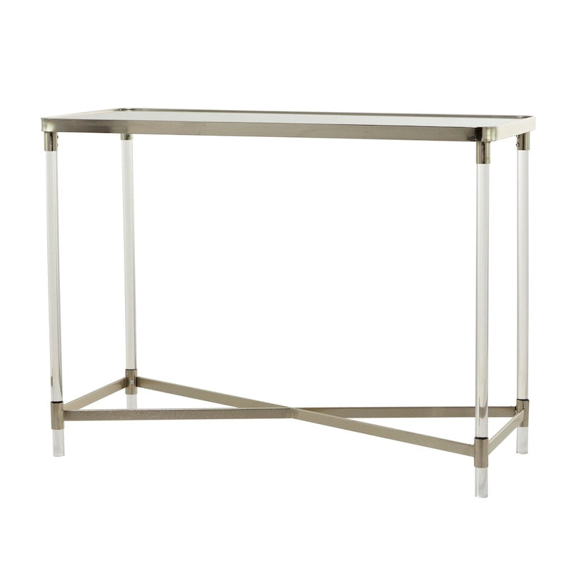 Metal Console Table with Mirrored Top & Acrylic Legs – Gold or Silver