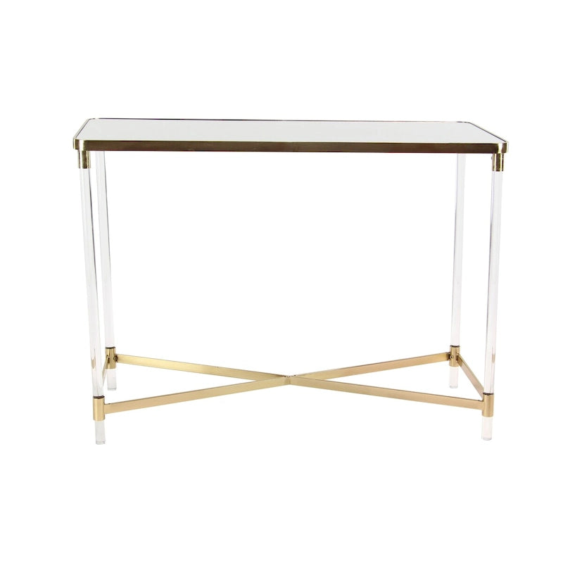 Metal Console Table with Mirrored Top & Acrylic Legs – Gold or Silver