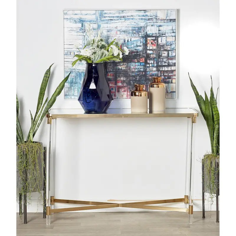 Metal Console Table with Mirrored Top & Acrylic Legs – Gold or Silver