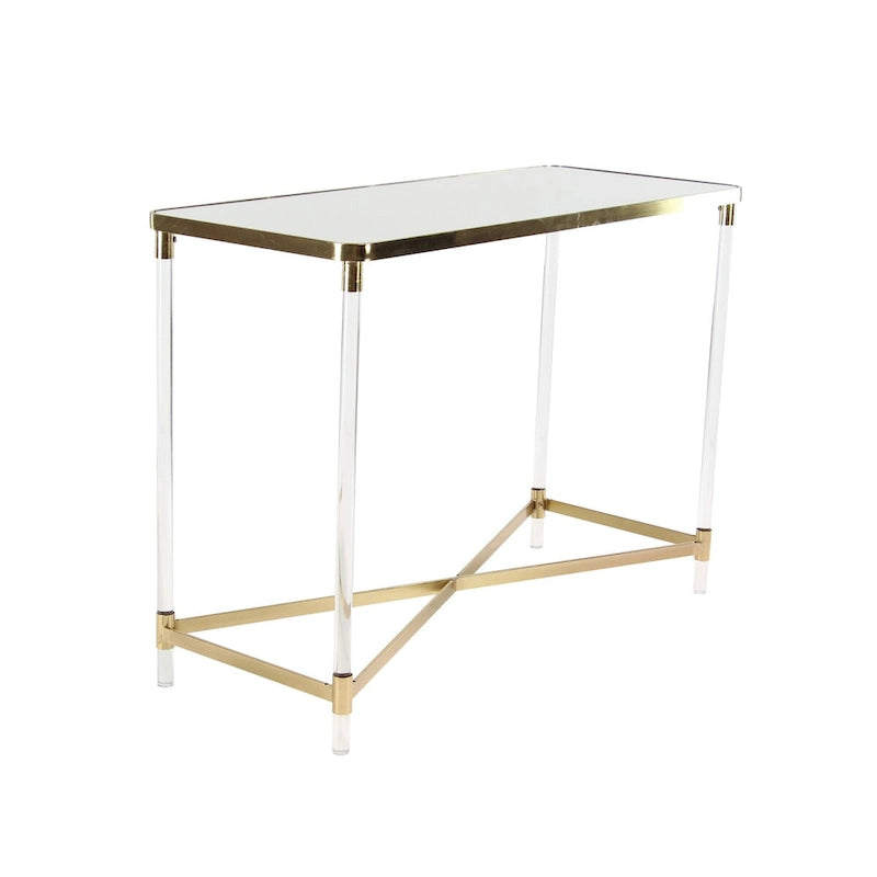Metal Console Table with Mirrored Top & Acrylic Legs – Gold or Silver