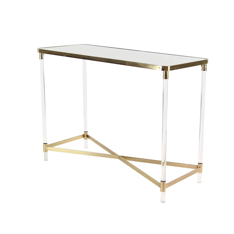 Metal Console Table with Mirrored Top & Acrylic Legs – Gold or Silver