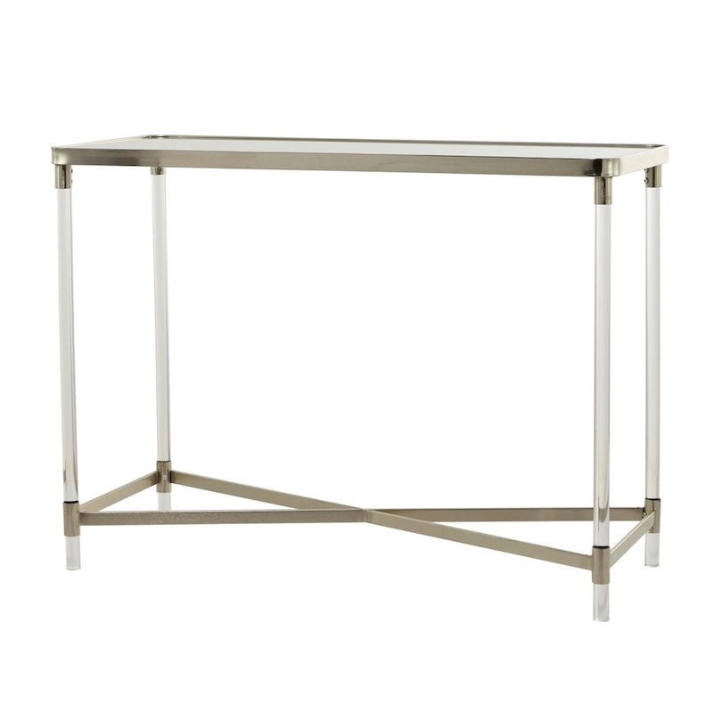 Metal Console Table with Mirrored Top & Acrylic Legs – Gold or Silver