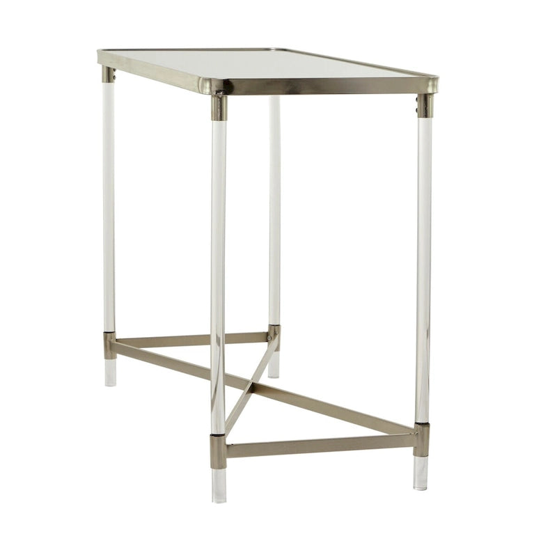 Metal Console Table with Mirrored Top & Acrylic Legs – Gold or Silver