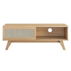 47" Rattan Weave TV Stand with Sliding Door & Cable Management
