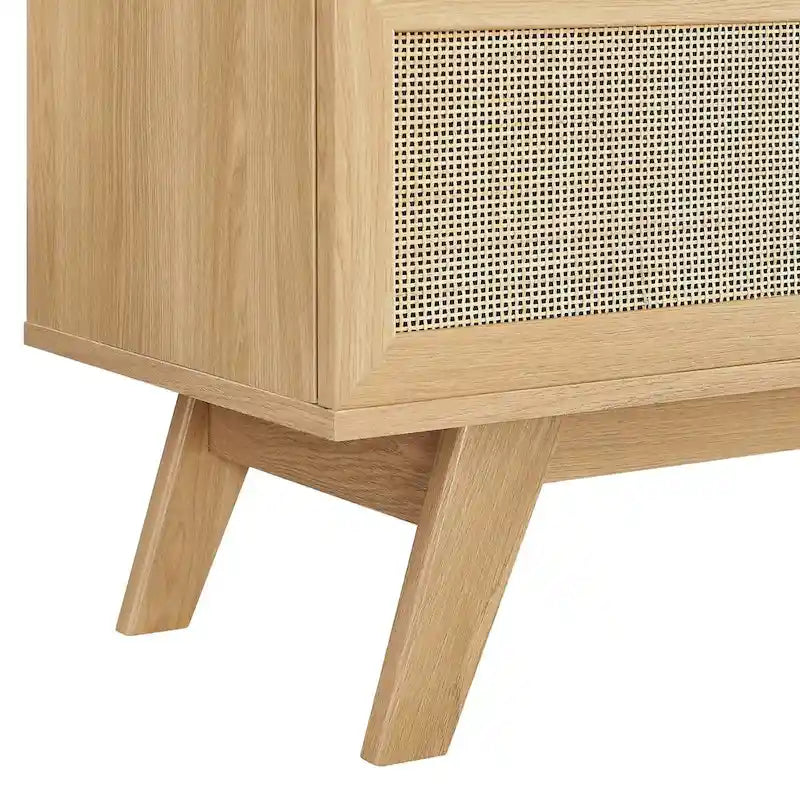 47" Rattan Weave TV Stand with Sliding Door & Cable Management