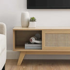 47" Rattan Weave TV Stand with Sliding Door & Cable Management
