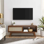 47" Rattan Weave TV Stand with Sliding Door & Cable Management