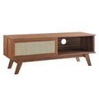 47" Rattan Weave TV Stand with Sliding Door & Cable Management